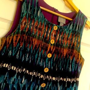 Vintage boho tie dye midi dress with buttons and pockets size 10.